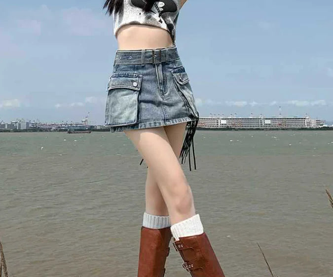 Pocket Cargo Denim Skirt