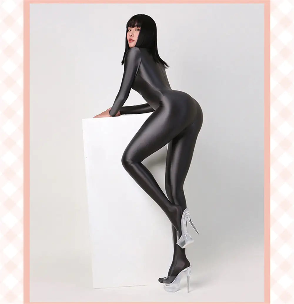 Glossy Elastic One-Piece Jumpsuit